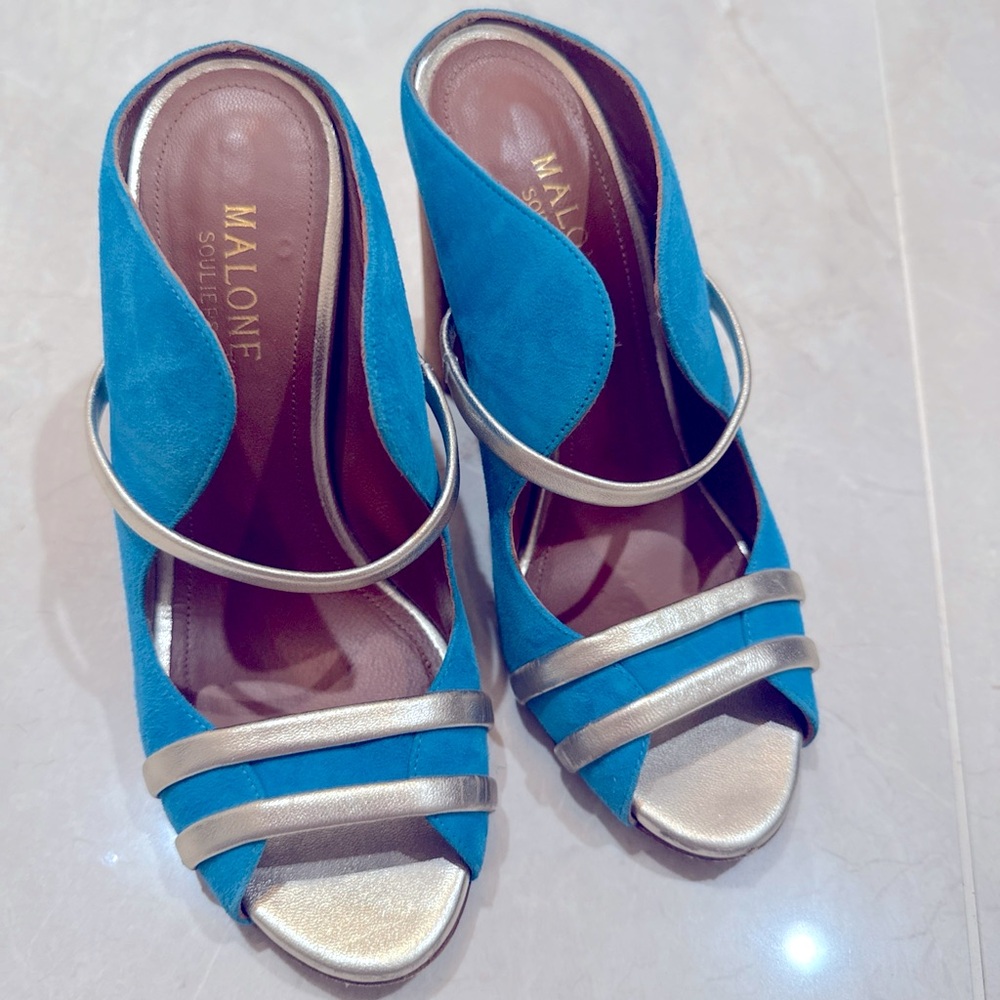 MALONE SOULIERS Women’s sandals mules NIRAH Size 6.5 Brown Blue Suede $899